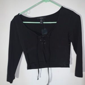 Black Crop Criss Cross Top